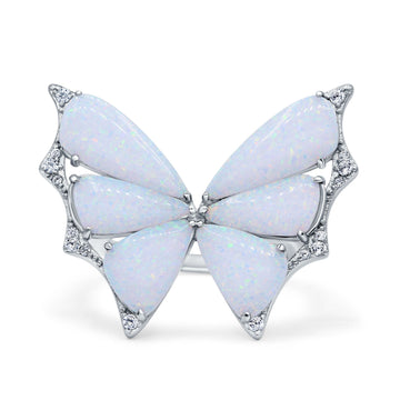 Butterfly Petite Dainty Thumb Ring Lab Created White Opal Statement Fashion Ring 925 Sterling Silver